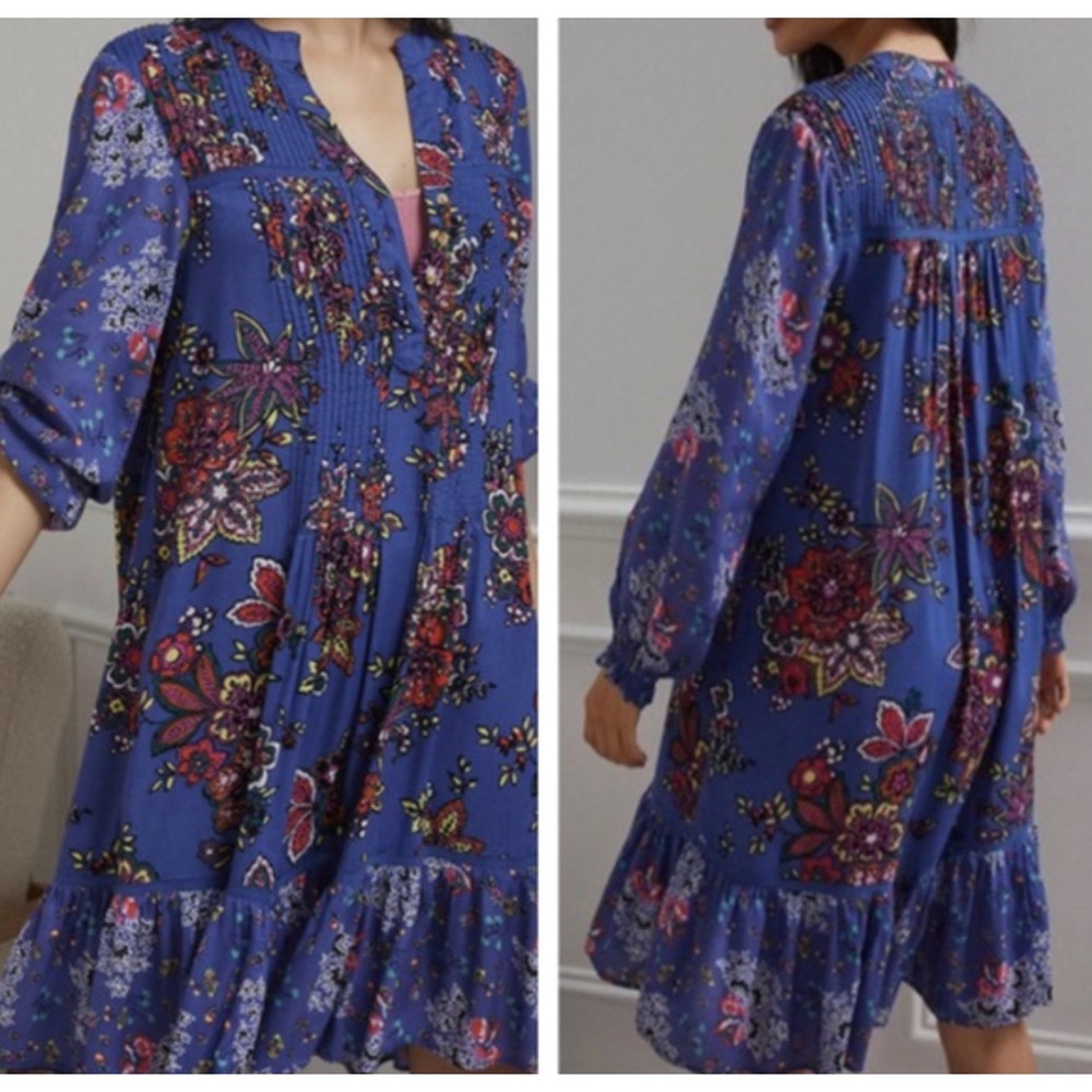 Anthropologie Diana Pintucked Short Dress‎ XS 2 Women's Casual Floral NWT Floral - Picture 3 of 9